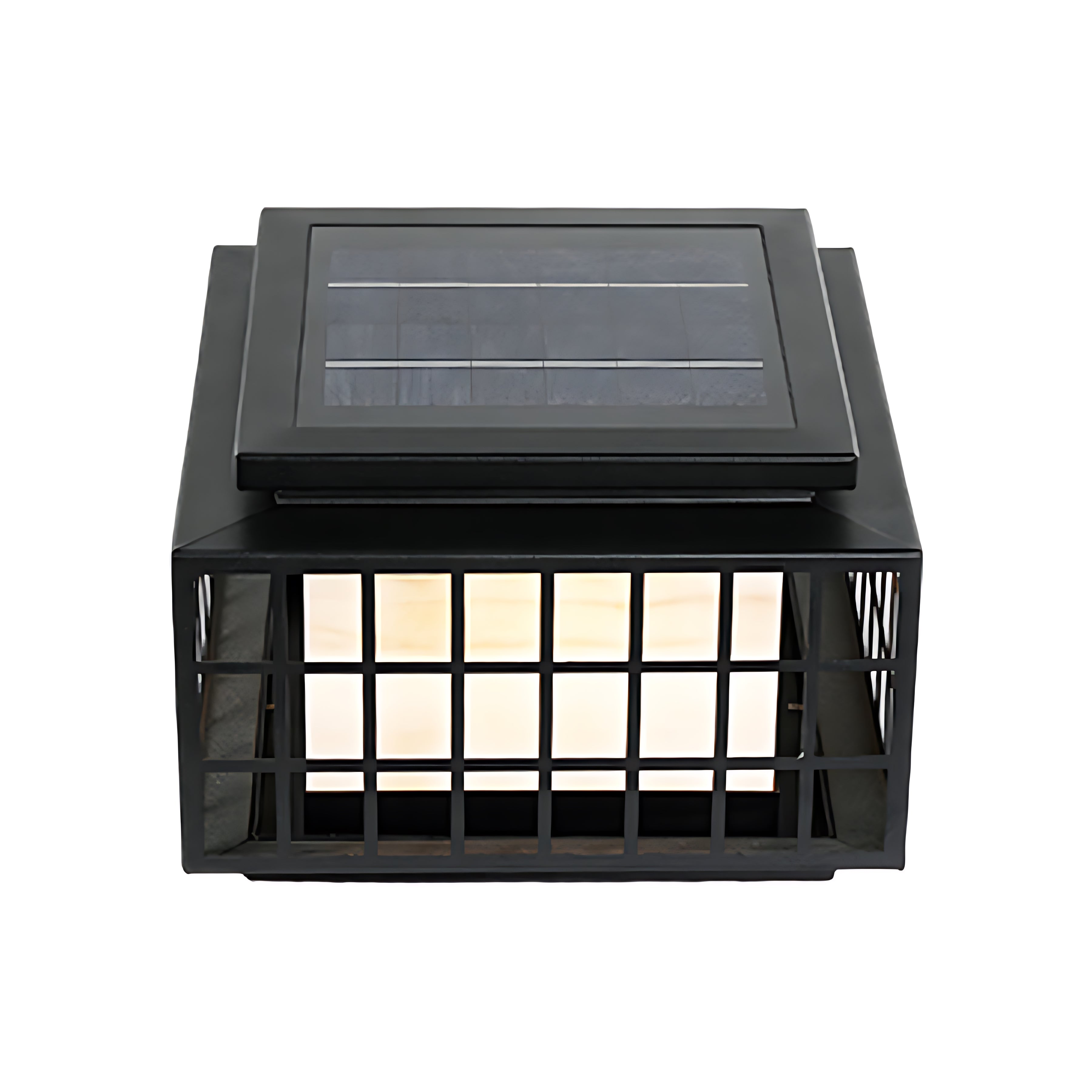 Traditional Japanese-style solar lantern with rectangular form and classic grid window pattern for garden accent lighting