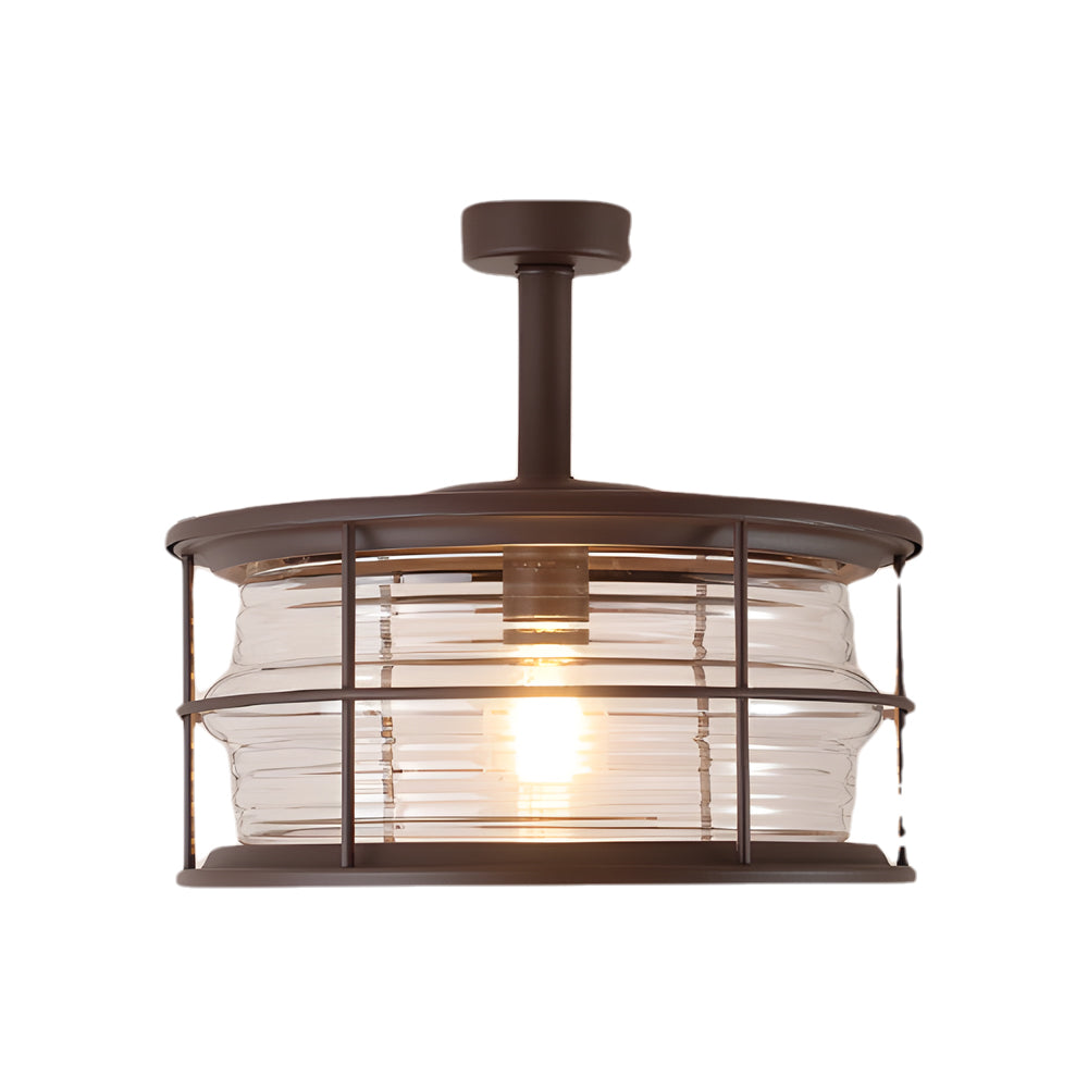 Traditional coastal semi flush mount ceiling light with lantern-style cage design providing classic nautical lighting solution