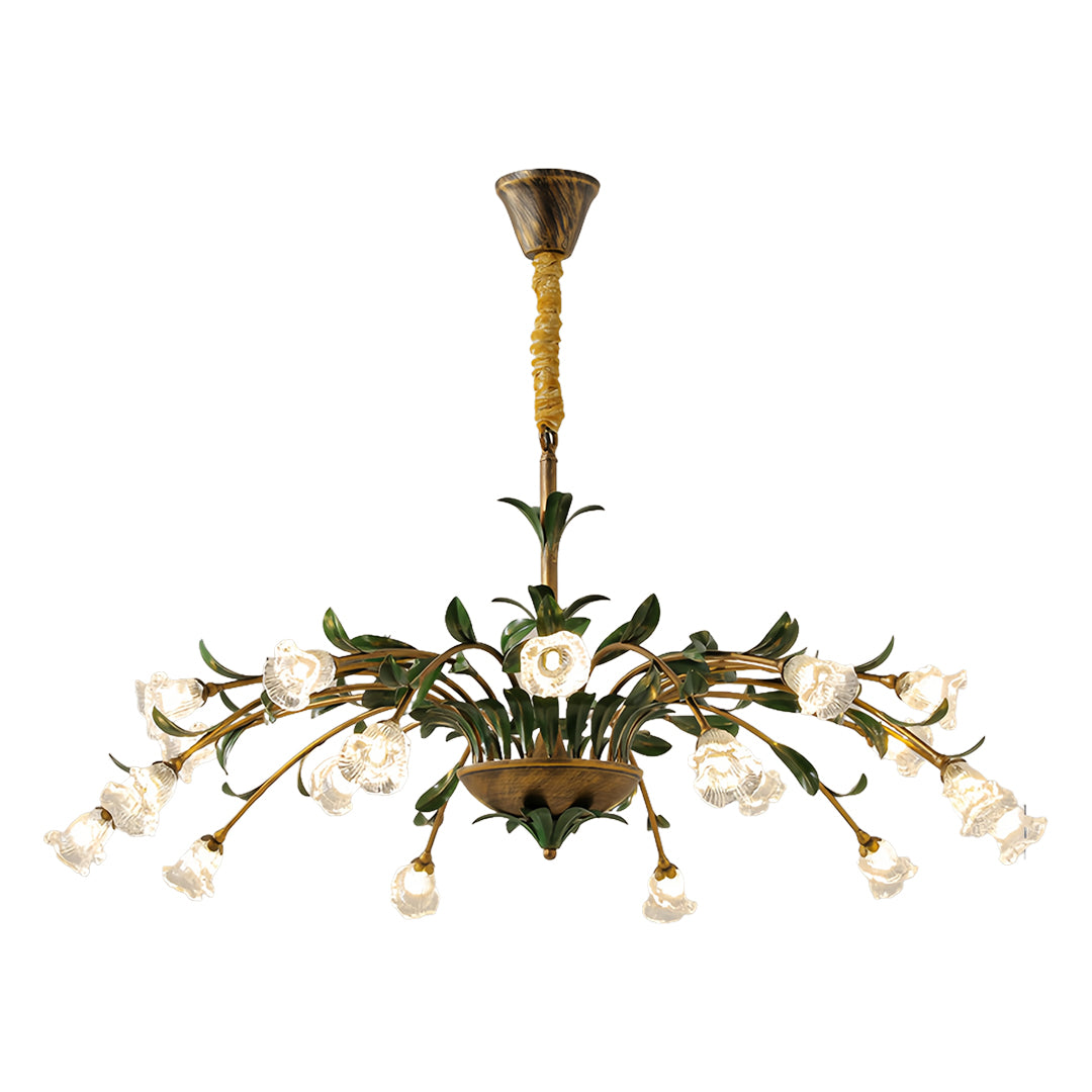 Traditional vintage floral chandelier with white and pink petals on bronze branches for timeless elegance