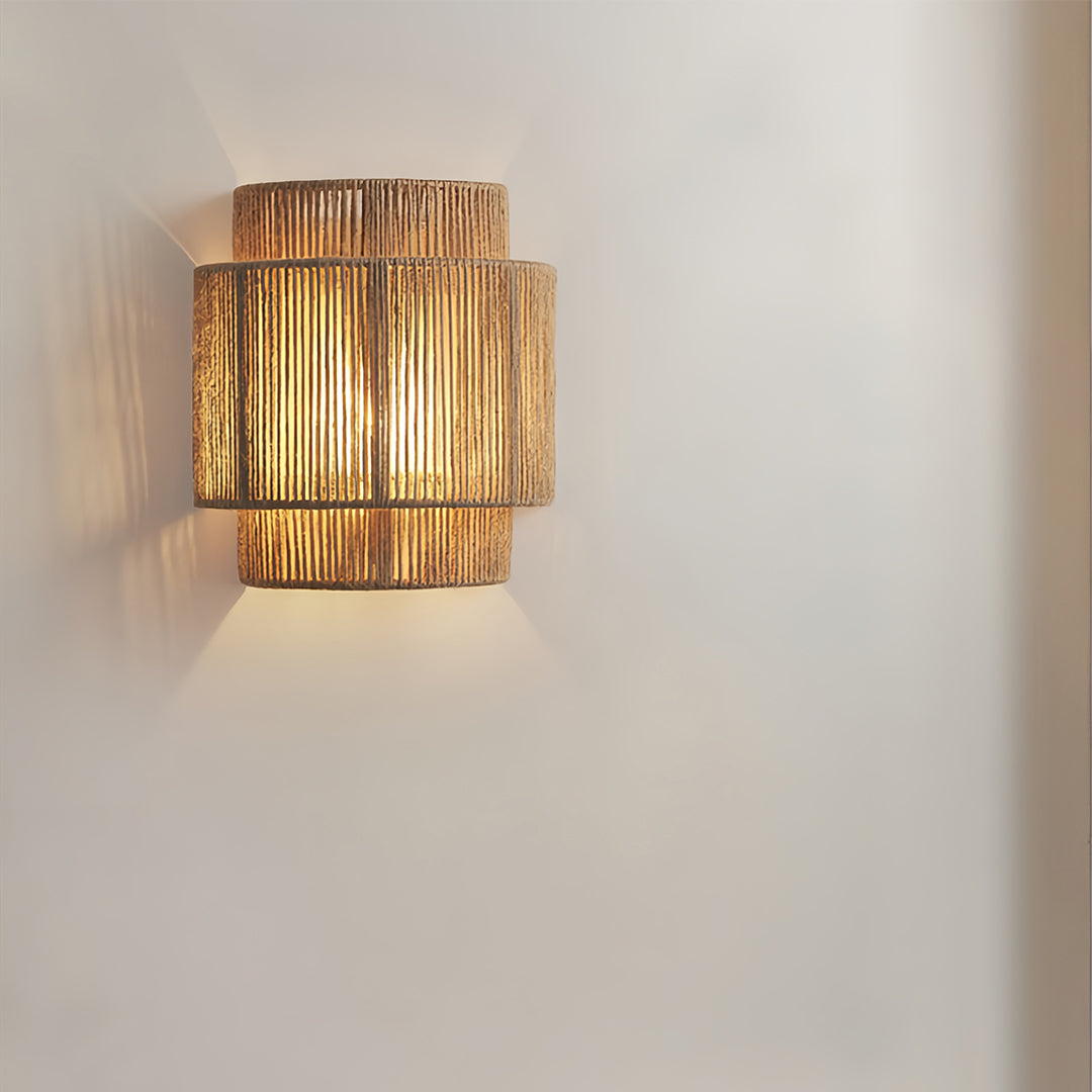 Japanese wall sconce light demonstrating traditional woodwork in clean contemporary room design