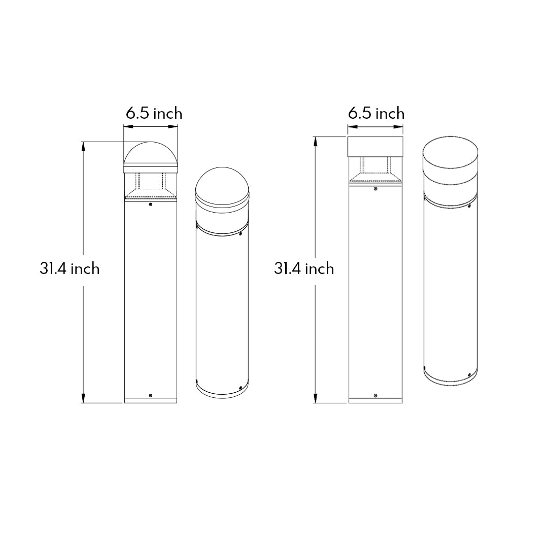 Technical drawing with dimensions and cross-section details for cylindrical bollard with transparent band