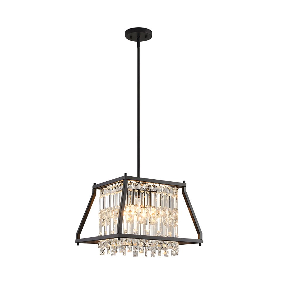 Trapezoidal Black Metallic Crystal Dining Room Chandeliers, 2 Sizes