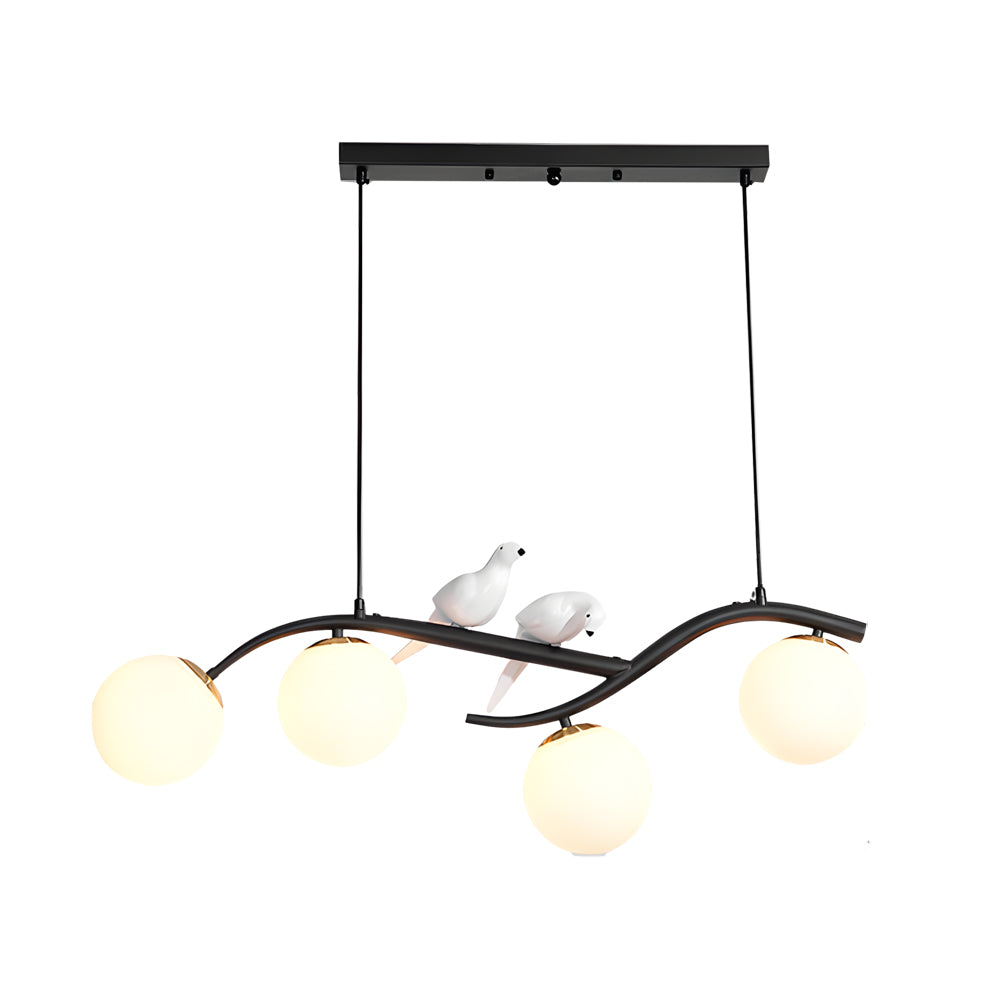 Tree branch pendant light with round glass globes isolated on white.