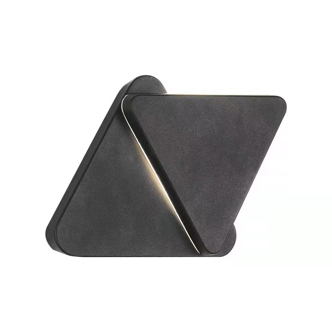 Triangular outdoor lighting sconce with a slim illuminated strip, shown on a white background.