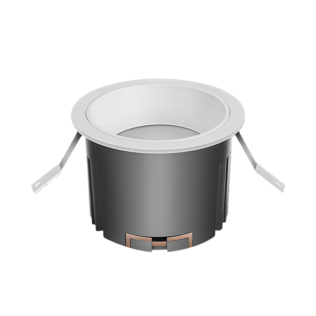 Trimless LED recessed spotlight with white finish and spring mounting clips for seamless installation