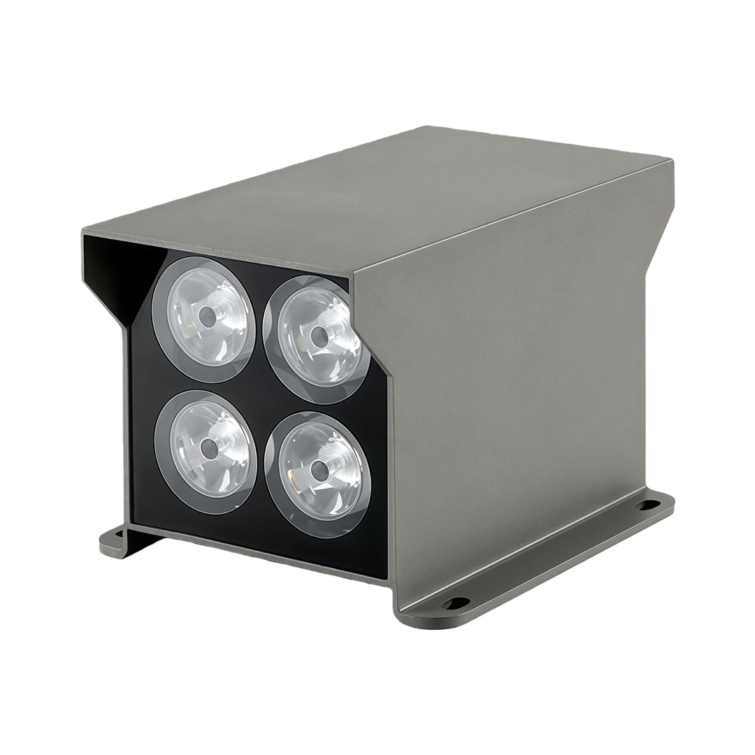 Three-light outdoor wall wash lights fixture in sleek rectangular aluminum body.