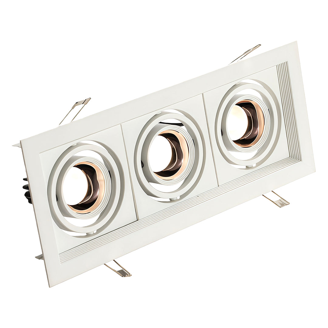 Triple white LED indoor spotlight featuring glass shade chandelier styling for contemporary ceiling applications.
