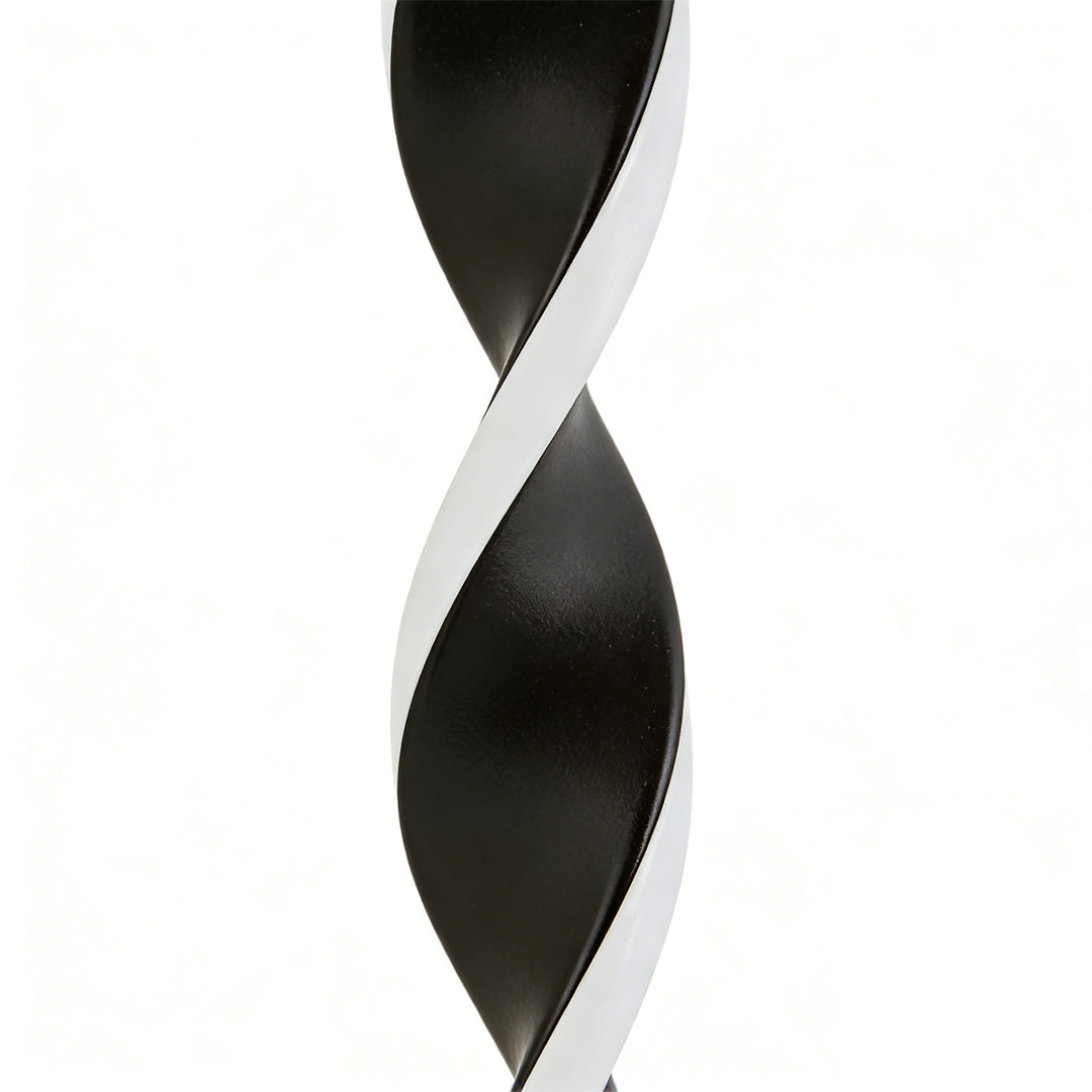 Twisted LED wall lights with a black finish, providing focused lighting in a bedroom.