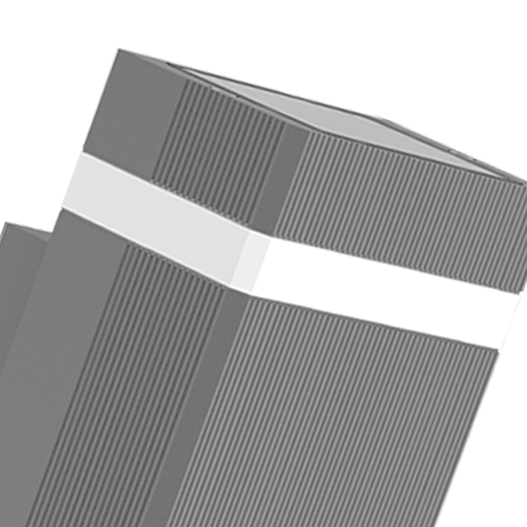 Two angled grey garden wall light panels showing ribbed texture and mounting features