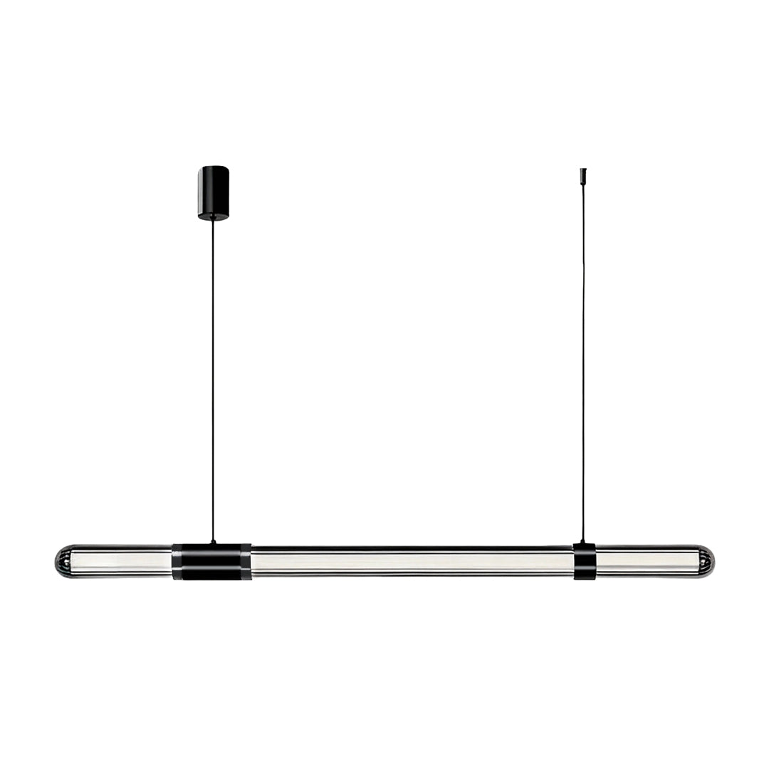 Two-cable modern linear suspension lighting bar with sleek black accents and slim tubular design.
