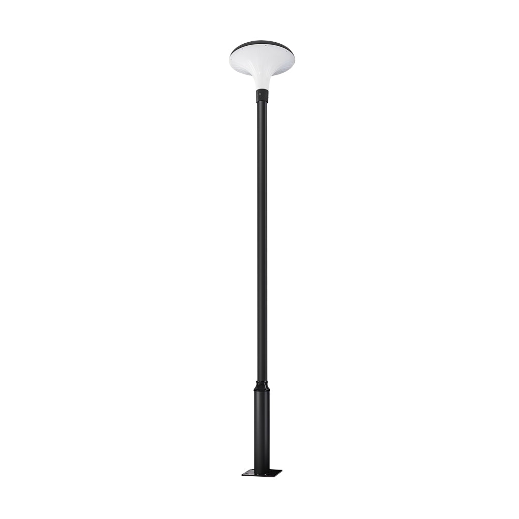 Complete UFO solar street light with pole isolated on white background.