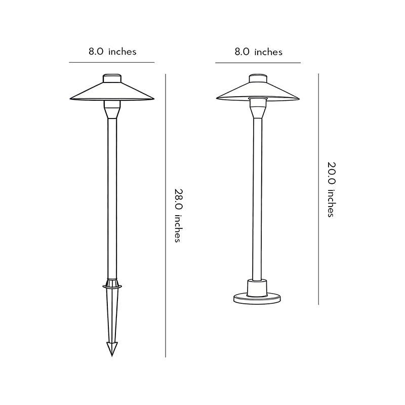 Technical diagram showing dimensions and structure of umbrella path lamp models.