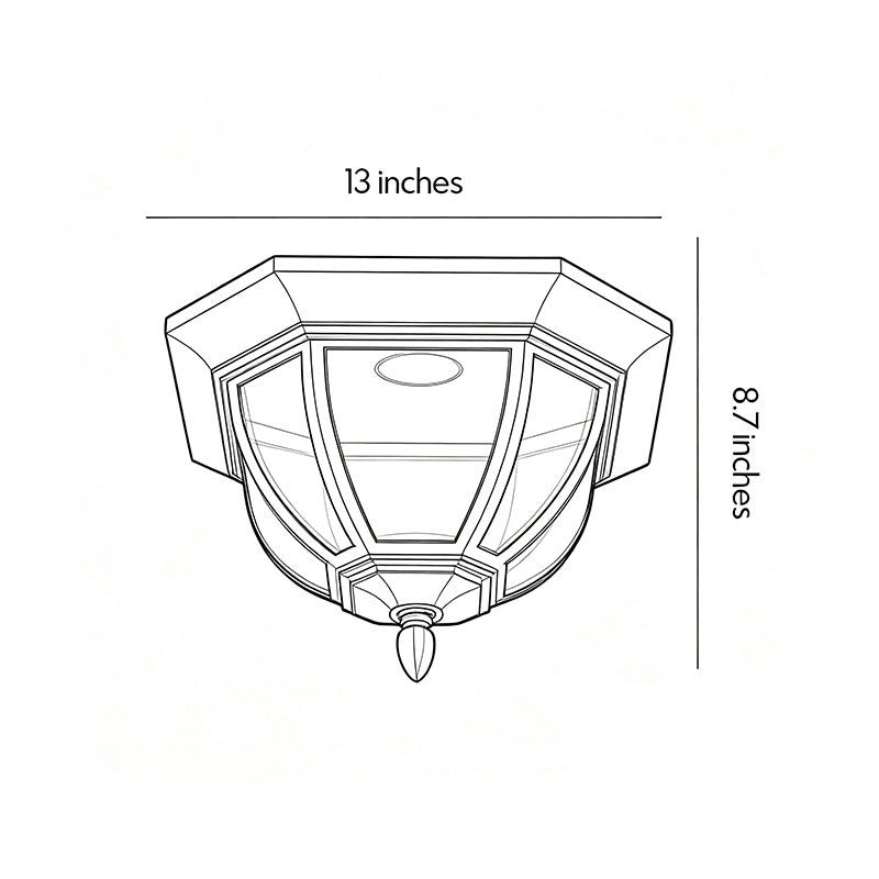 Unique flush mount lighting dimension diagram showing a 13-inch width and 8.7-inch fixture height.