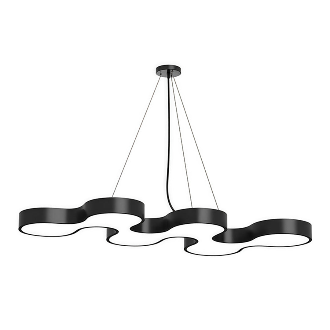 Unique modern chandelier in black, side view of the wave design.