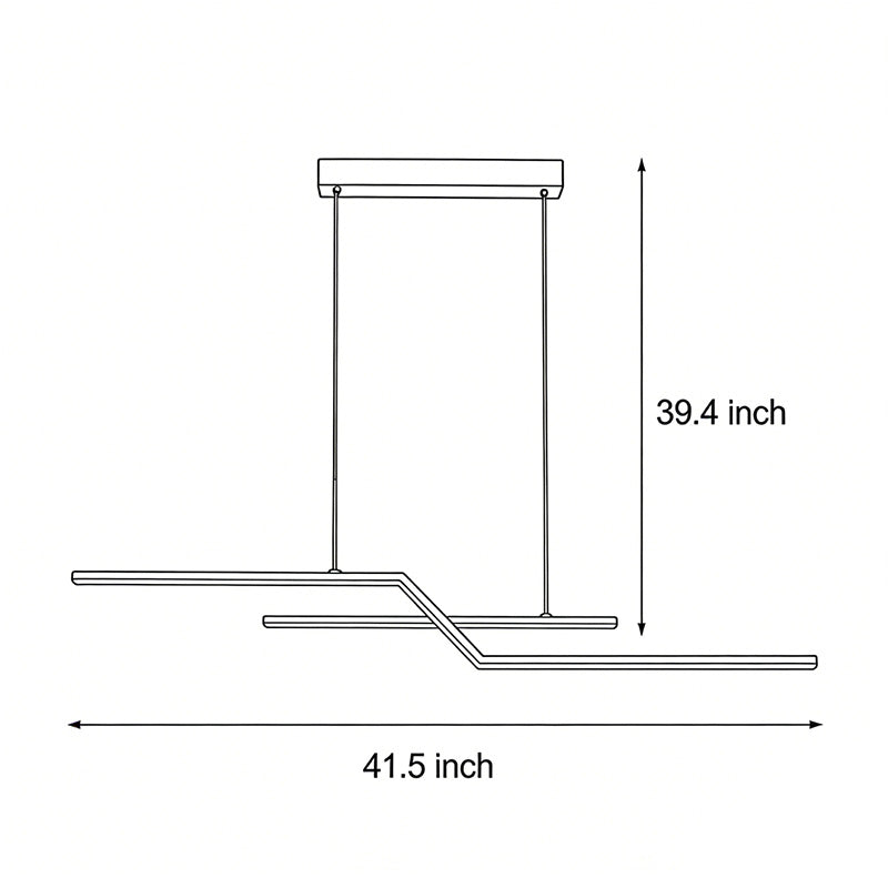 Unique pendant lighting dimension diagram illustrating fixture length and hanging height for modern interior installations.