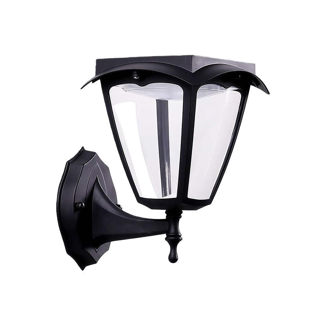 Unlit product photo of the traditional outdoor wall lighting black sconce, isolated on a white background.