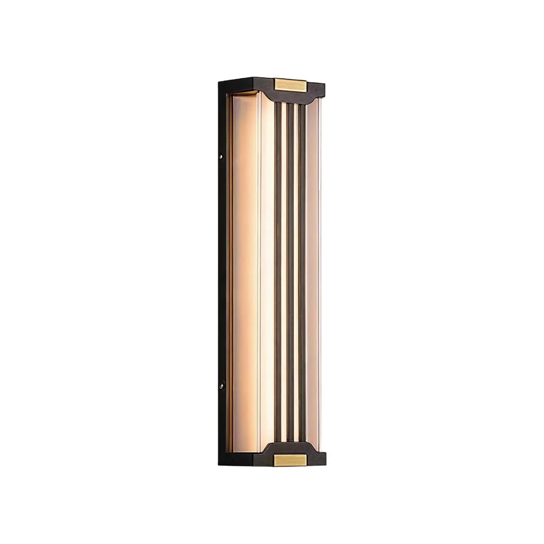 Up and down light wall sconce product image showing a medium-height black wall fixture with warm illuminated panels.