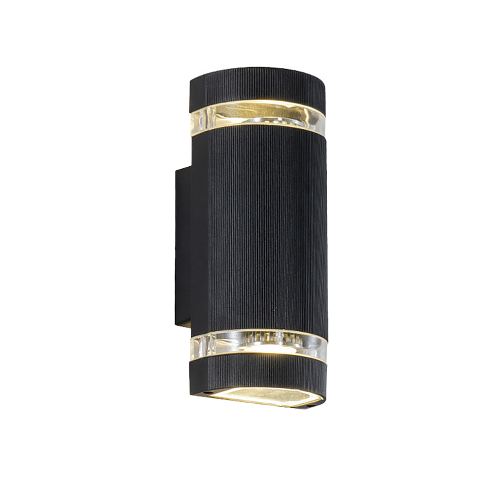 Side view of up and down light wall sconce showing detailed design and light direction.