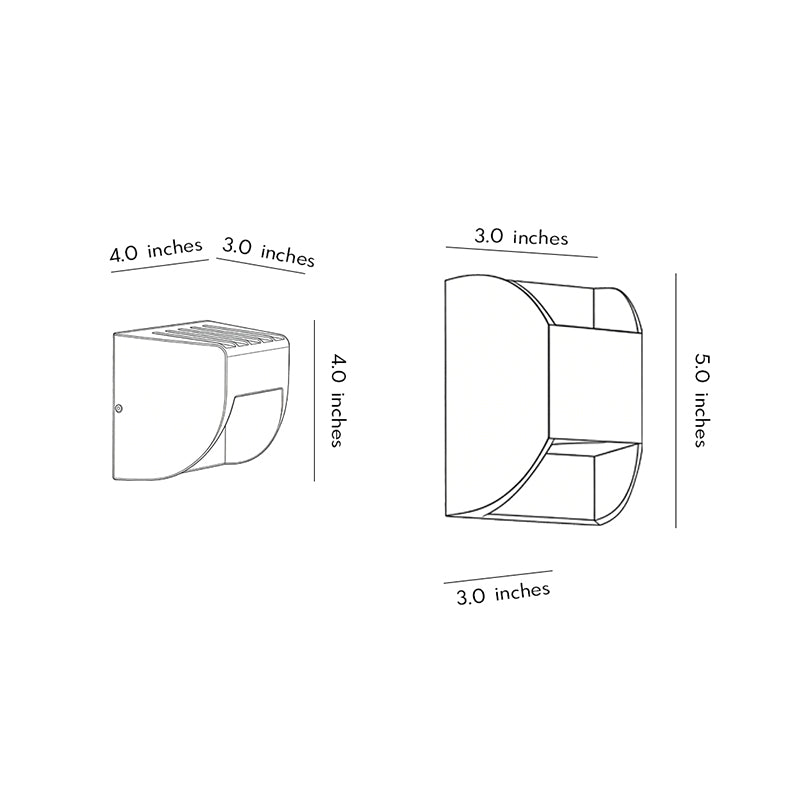 Technical diagram showing dimensions and structure of up and down exterior lights models.