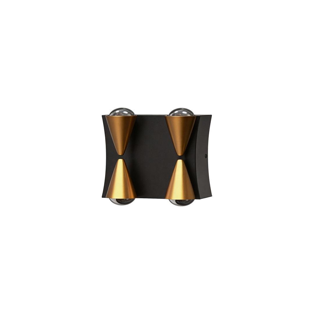 Close-up of up down lighting wall lights showcasing its gold and black design.