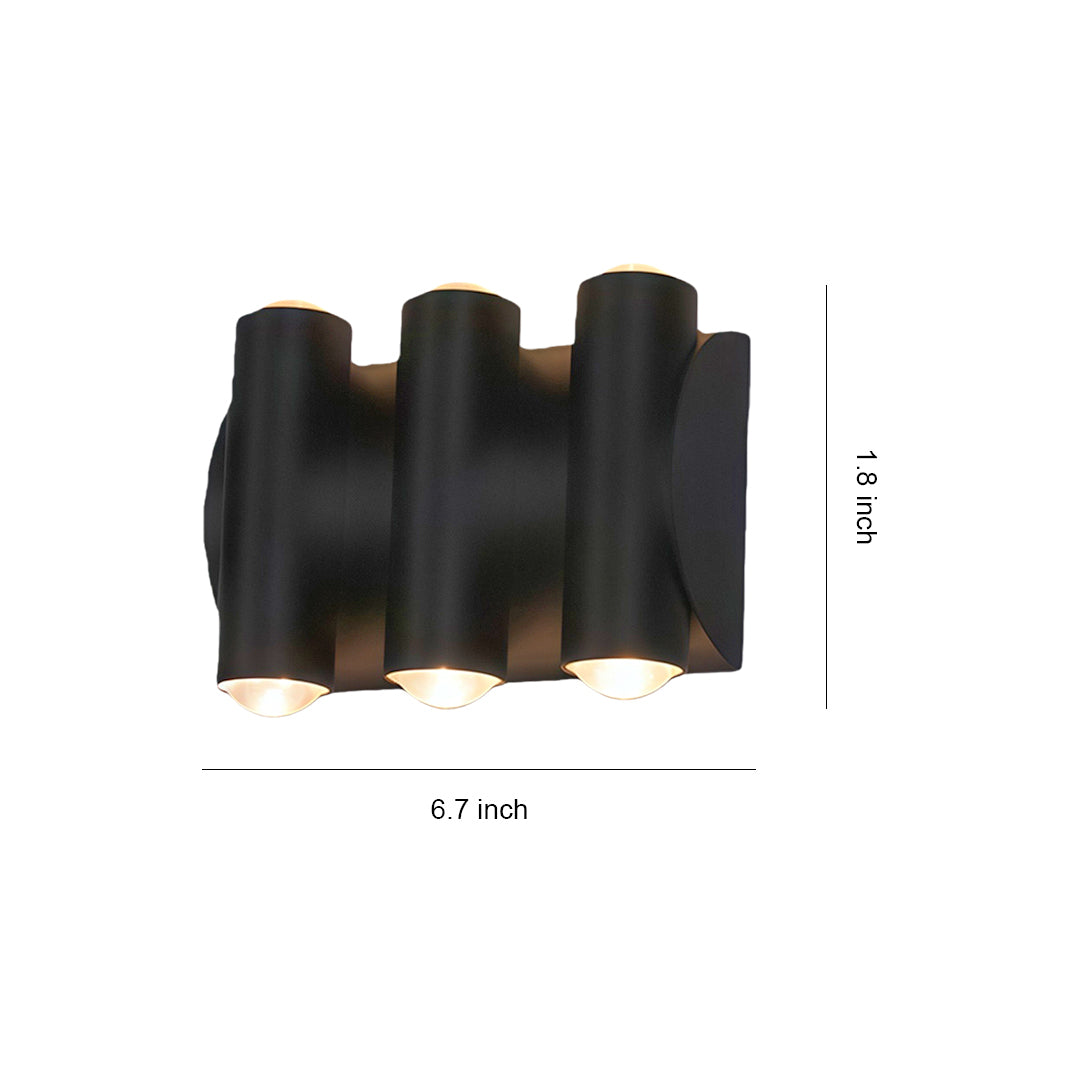 Up down lighting wall lights with glass shade chandelier inspired design featuring black housing with multiple cylindrical directional lights.