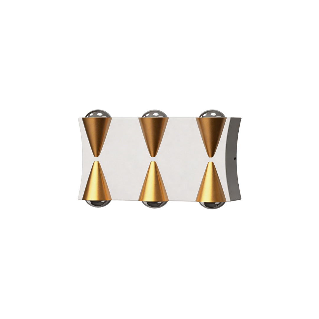 Up down lighting wall lights with a gold and black design, enhancing a modern exterior.