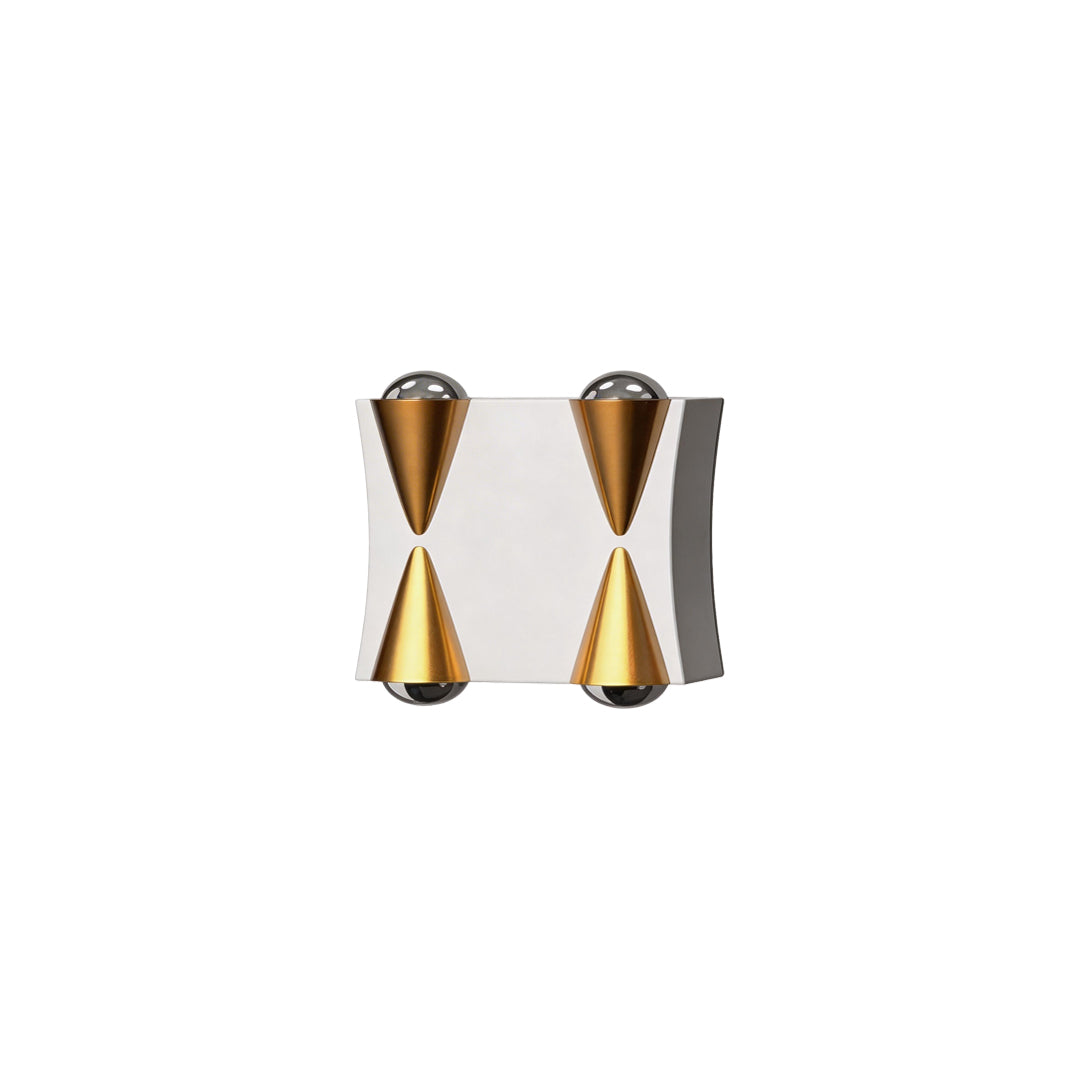 Up down lighting wall lights with a modern design, mounted on a white exterior wall.