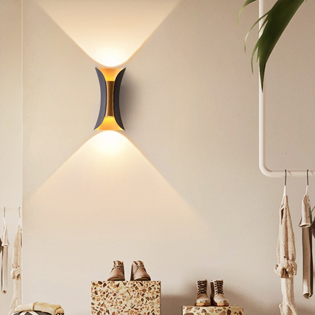 Up down lighting wall lights dual head arc wall lamp delivers ambient lighting with elegant curved structure.