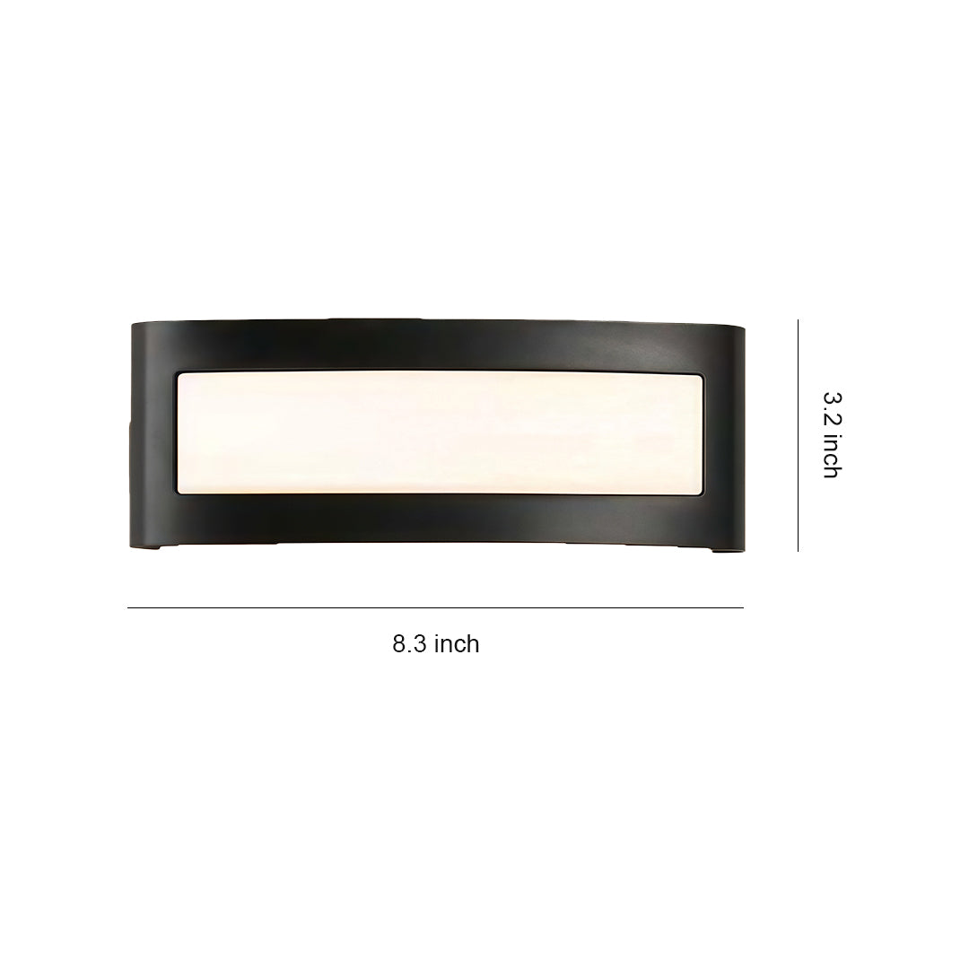 Up down wall lights with glass shade chandelier inspired design featuring modern black rectangular frame with dimensions shown.
