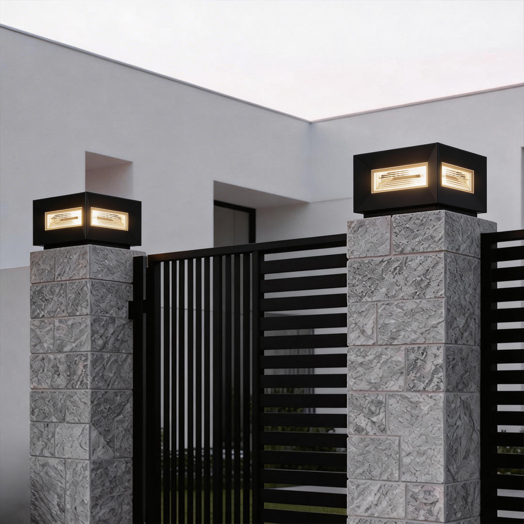 Highlight pathways and entrances with square pillar lights modern cube frame solar fence lights, combining style and durability.