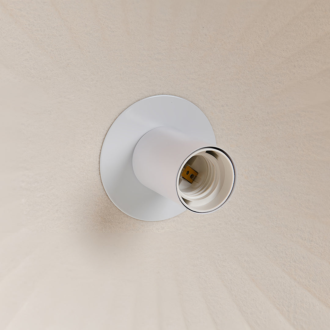 Upward view of the internal white socket fitting for a gray pendant light, ready for bulb insertion.