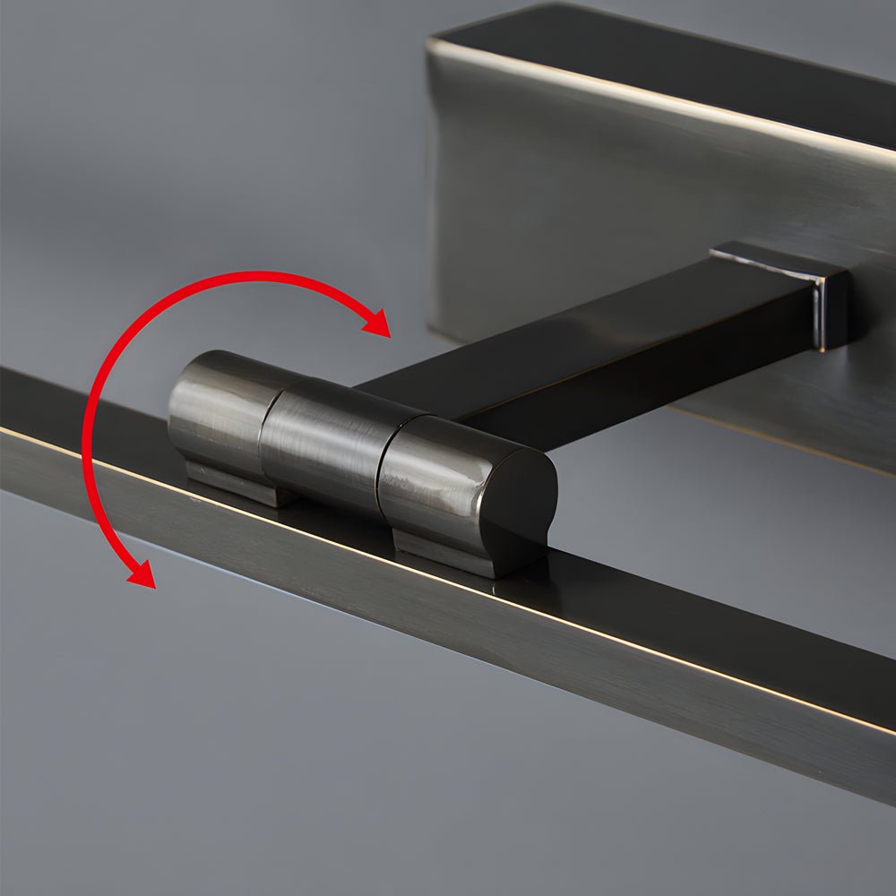 Close-up of adjustable joint detail on vanity LED lights for mirror, showing flexible rotation for precise lighting direction.