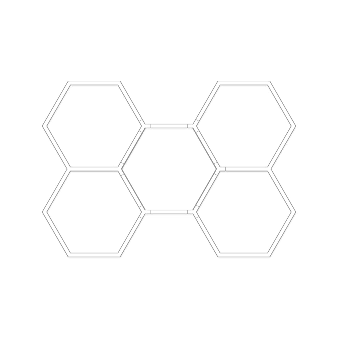 Five-hexagon honeycomb ceiling light cluster design for premium commercial lighting installations.