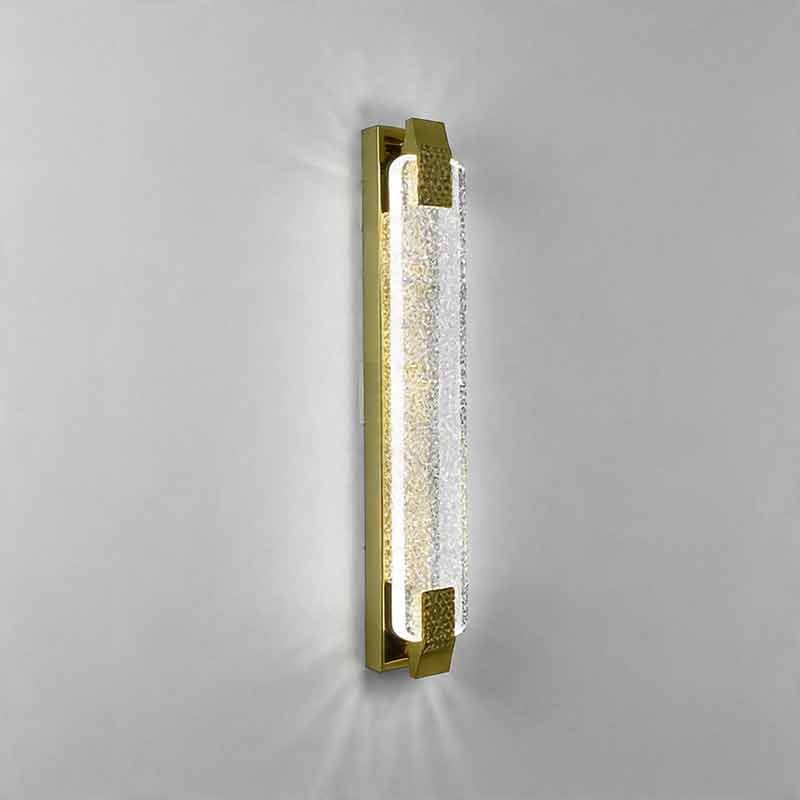 Luxury modern wall lights for living room vertical mount with gold finish and bubble crystals.