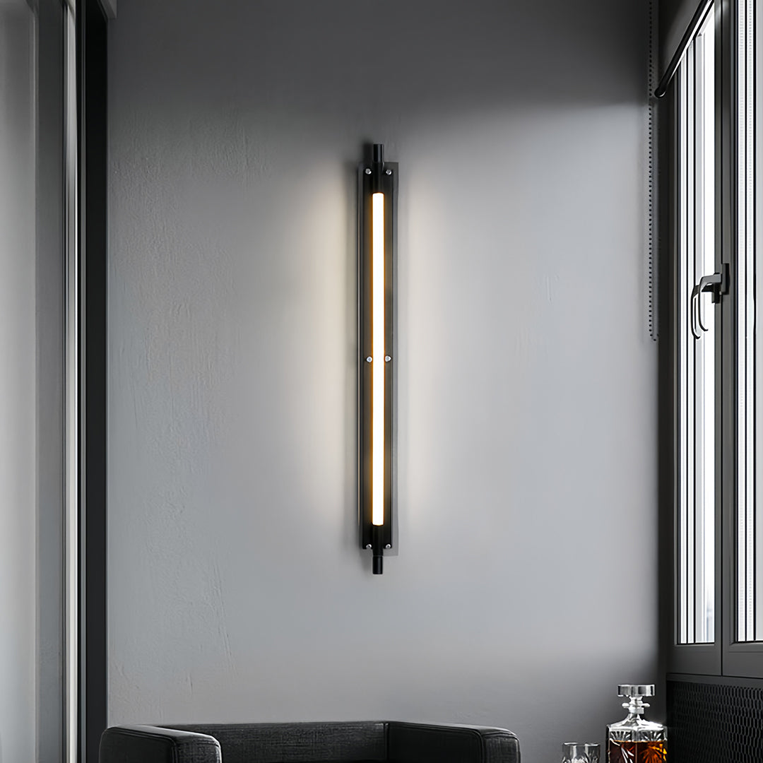 Vertical led wall strip lights mounted near a window, adding balanced ambient light to a modern residential space.