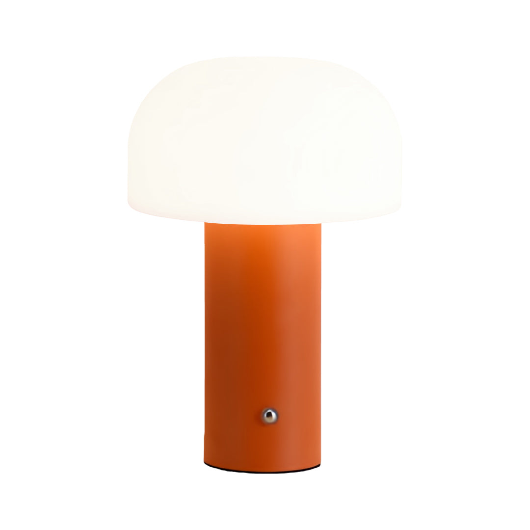 Vibrant orange novelty table lamps with retro-inspired mushroom design and bold color statement