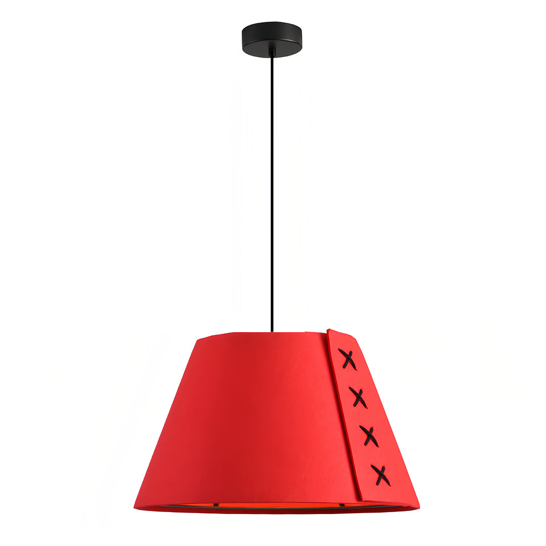 Vibrant red tapered hanging pendant light made from acoustic felt material 