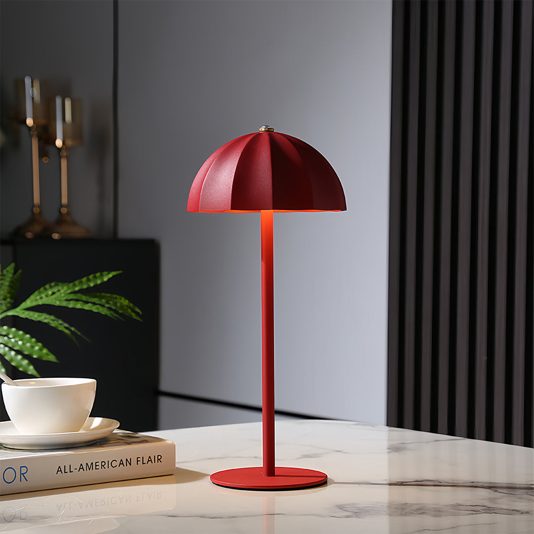 Vibrant red iron table lamps providing task lighting in stylish contemporary interior