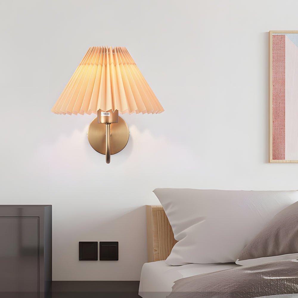 Vintage 1 - Light Dimmable Metallic Armed Sconce with Pleated Fabric Shade