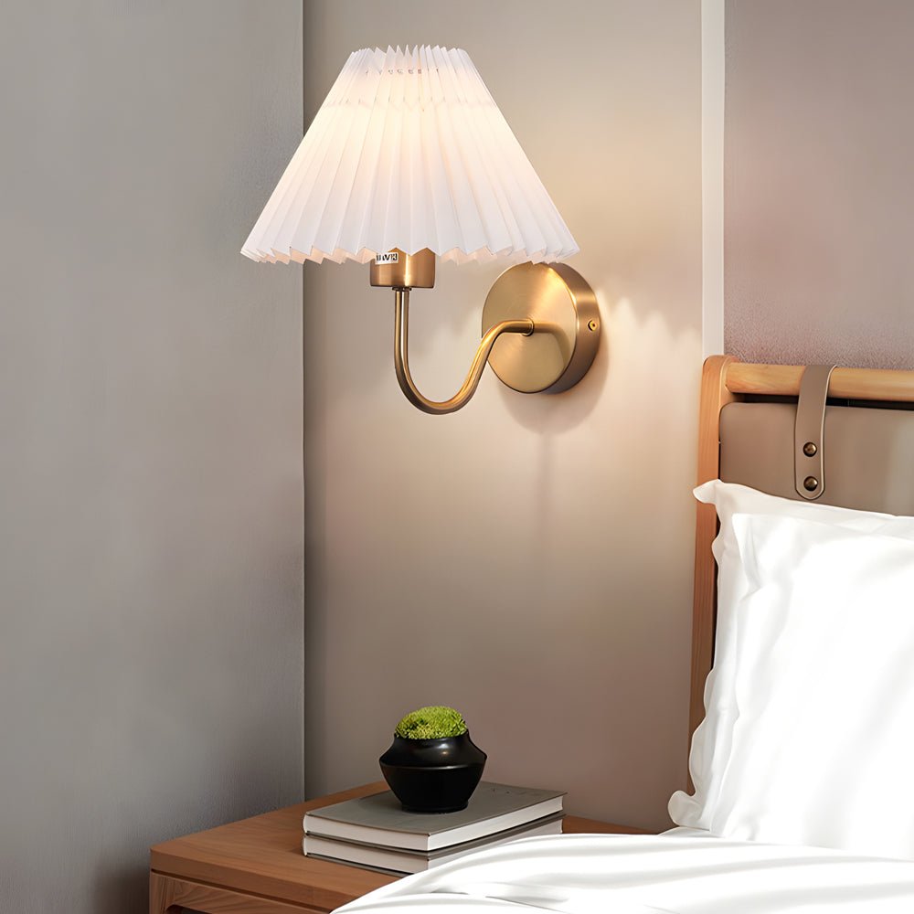 Vintage 1 - Light Dimmable Metallic Armed Sconce with Pleated Fabric Shade