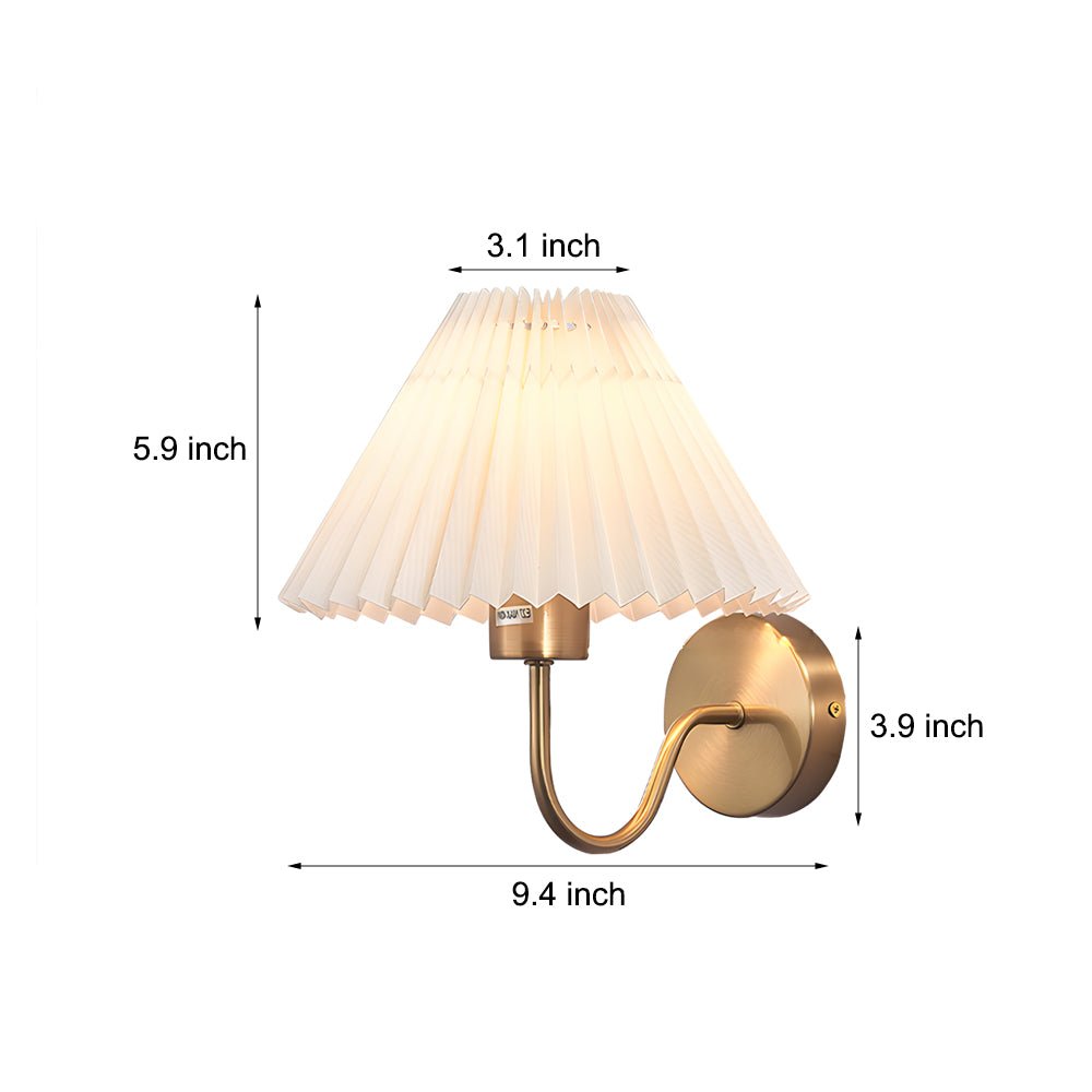Vintage 1 - Light Dimmable Metallic Armed Sconce with Pleated Fabric Shade