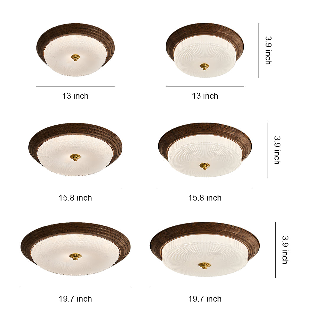 Vintage art deco flush mount ceiling light sizes and finishes, detailed design options illustration