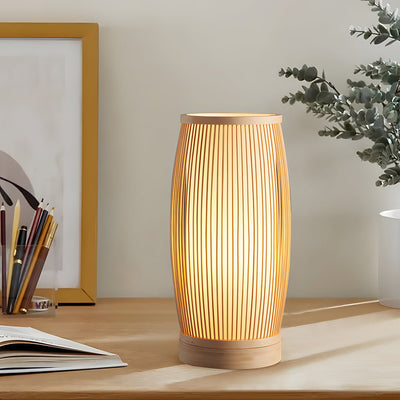 Vintage Bamboo Table Lamp Handwoven Japanese LED Lamp