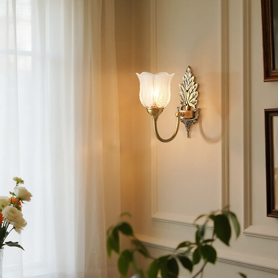 Vintage-inspired brass wall light enhancing elegant interior with warm golden illumination