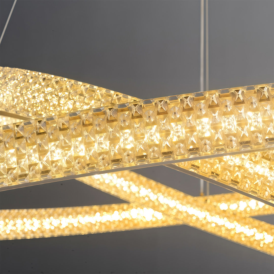 Vintage crystal chandeliers perspective highlighting LED crystal band texture