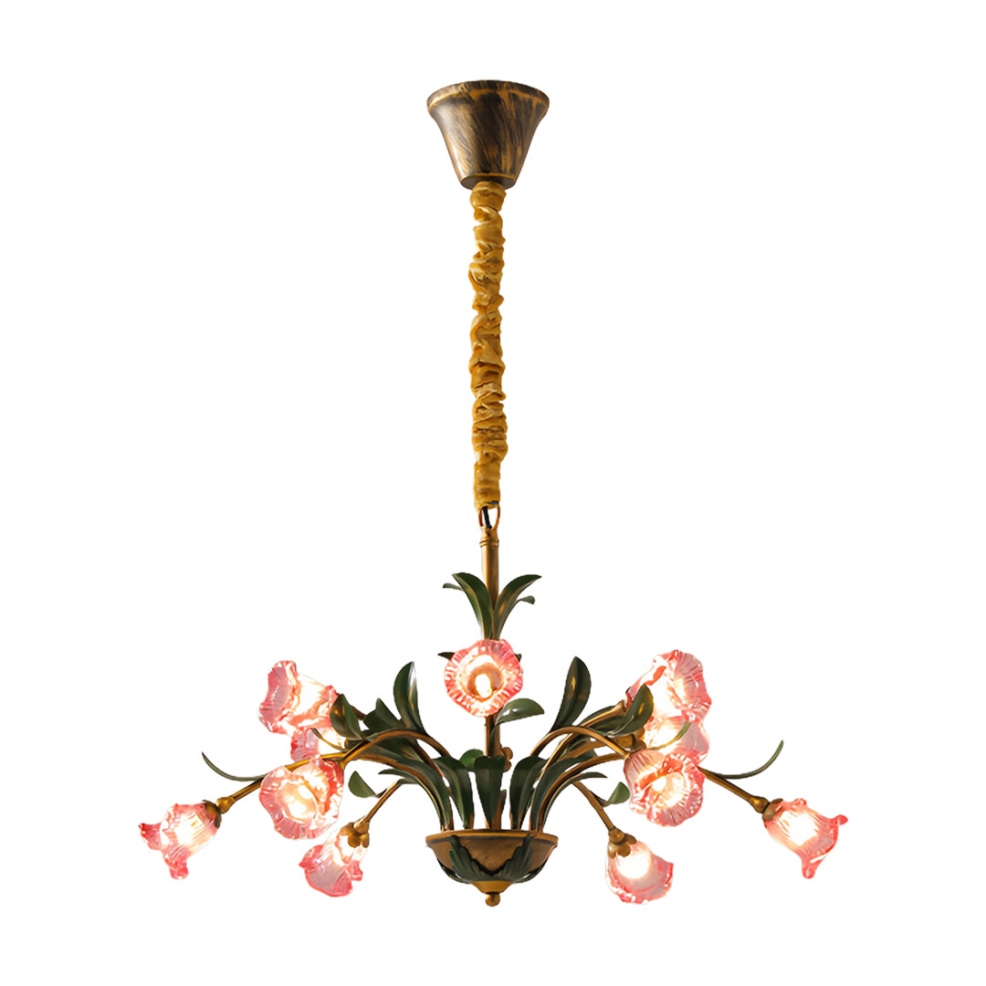 Vintage floral chandelier illuminating outdoor terrace with white blooms creating magical garden atmosphere