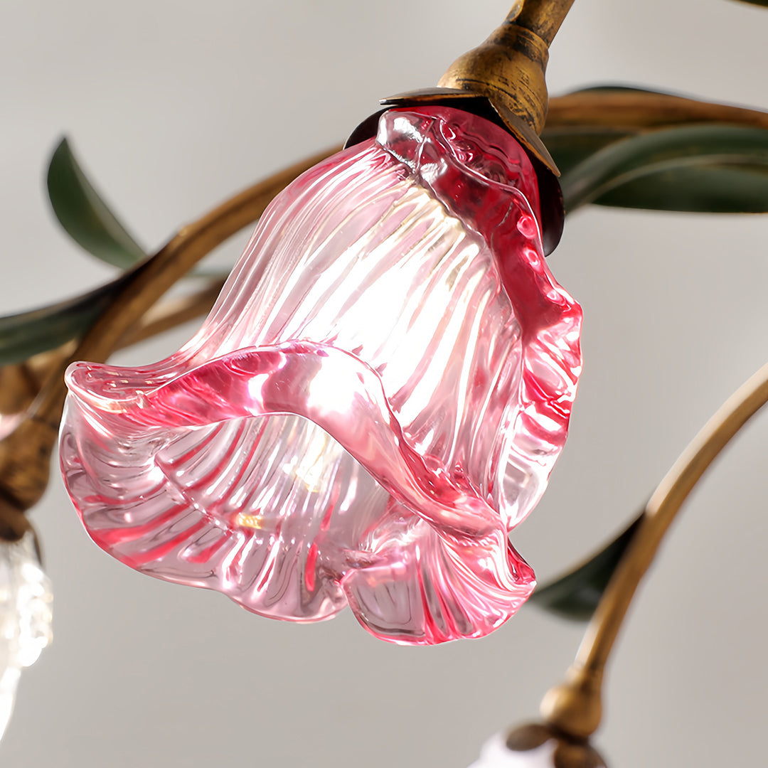 Elegant vintage floral chandelier in neutral interior with natural lighting and sophisticated decor elements
