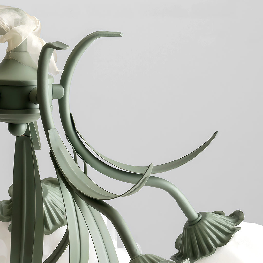 Vintage flower chandelier in a green-themed room, adding a touch of vintage charm and elegance.