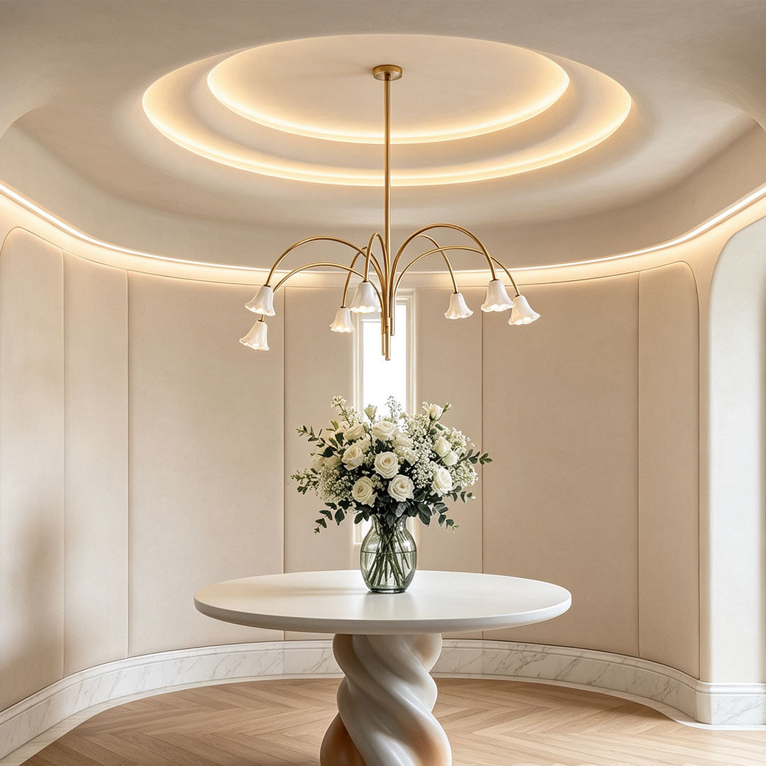 Vintage flower chandelier featuring floral-inspired details and elegant ambient illumination for interior spaces