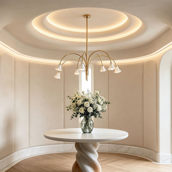 Vintage flower chandelier featuring floral-inspired details and elegant ambient illumination for interior spaces